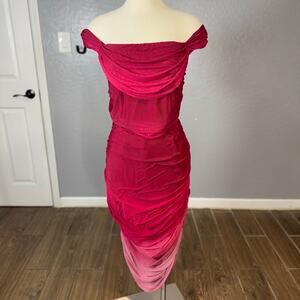 City Chic Alyssa Print MIDI Dress Plus Size - Ruby Ombre US20